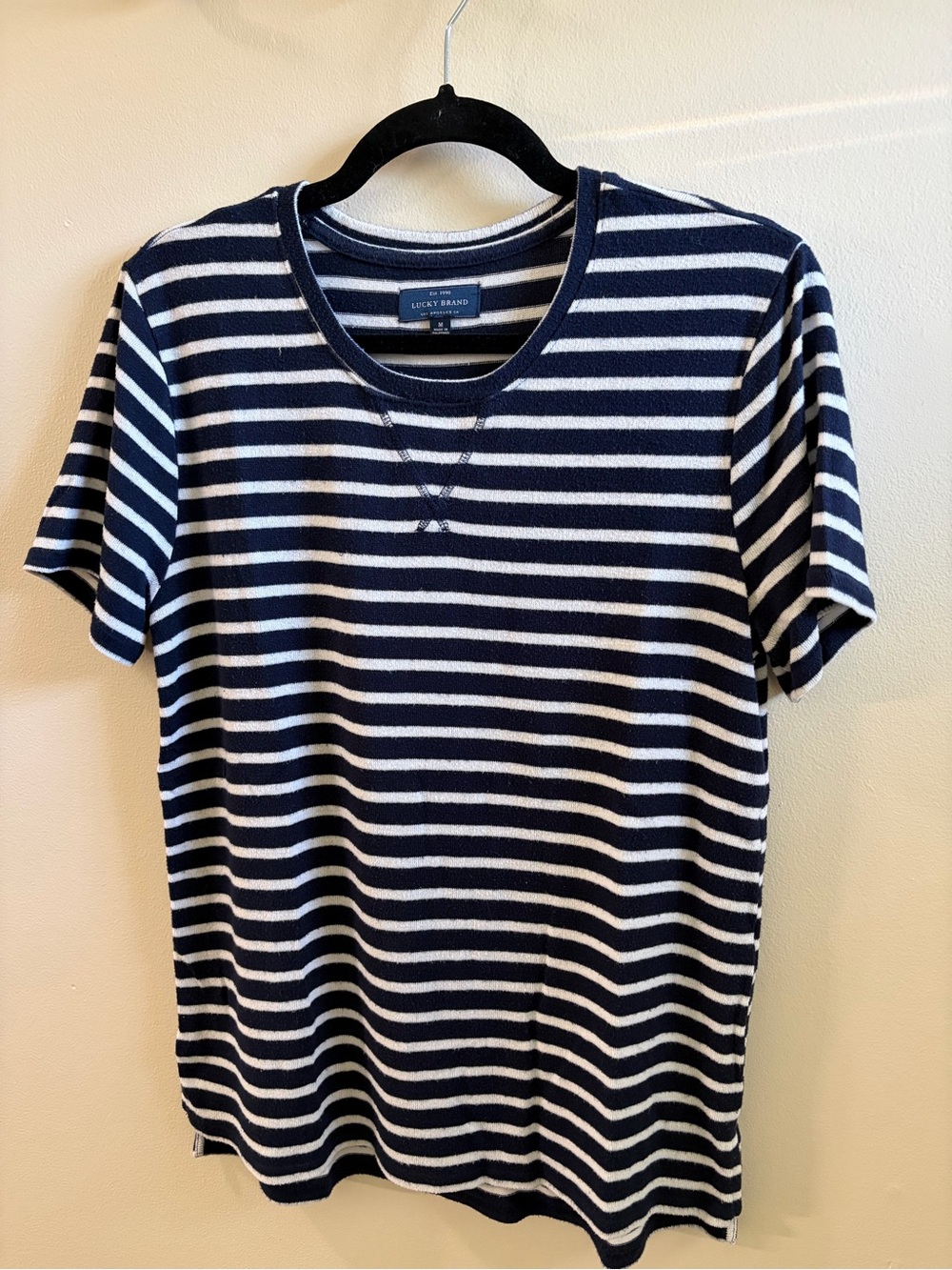 Lucky Brand Women’s Navy and White Striped Crewneck T-Shirt